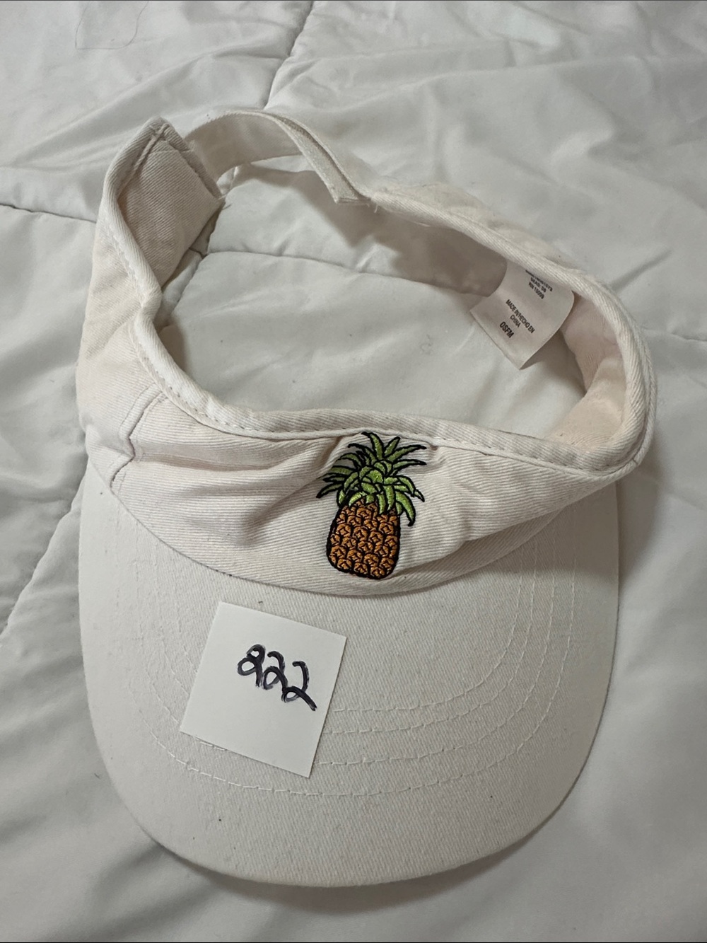 Pineapple Embroidered White Visor #122